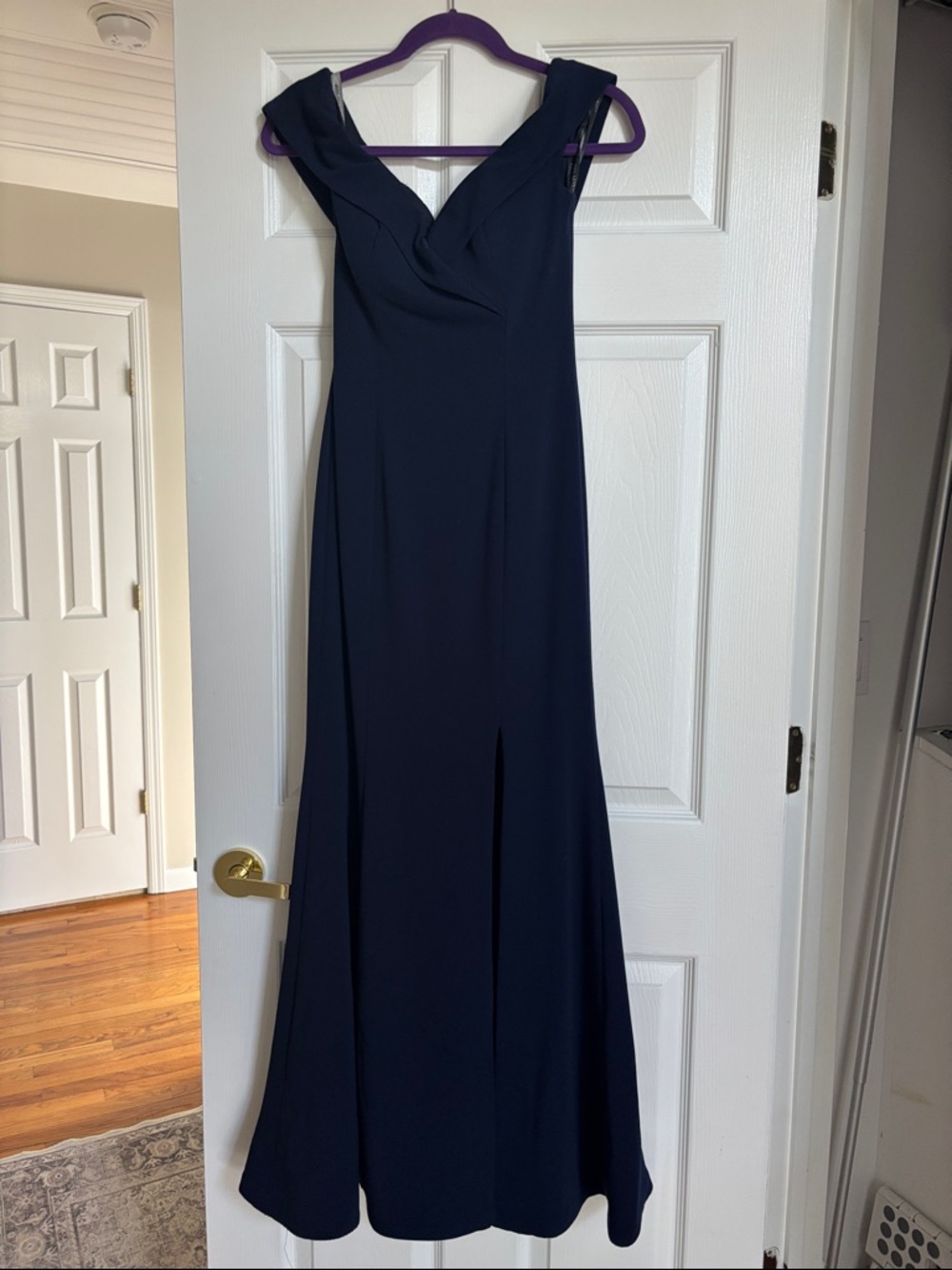 Elegant Navy Off-Shoulder Maxi Dress